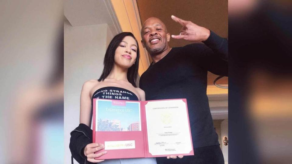 <p>Dr. Dre has clearly been following the news. The rap legend proudly posted a photo on Saturday of his daughter holding up her college acceptance letter while he flashed a huge smile. He captioned the photos, “My daughter got accepted into USC all on her own.” But Dre added one more line just to stick […]</p> <p>The post <a rel="nofollow noopener" href="https://theblast.com/dr-dre-daughter-usc/" target="_blank" data-ylk="slk:Dr. Dre Brags About His Daughter Getting Into USC on Her Own: ‘No Jail Time!!!’;elm:context_link;itc:0;sec:content-canvas" class="link ">Dr. Dre Brags About His Daughter Getting Into USC on Her Own: ‘No Jail Time!!!’</a> appeared first on <a rel="nofollow noopener" href="https://theblast.com" target="_blank" data-ylk="slk:The Blast;elm:context_link;itc:0;sec:content-canvas" class="link ">The Blast</a>.</p>