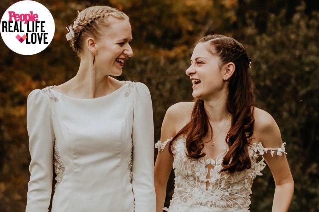 Brides Who Met as Roommates Get Married on Mountain — After Hiking in Their Wedding  Dresses! (Exclusive)