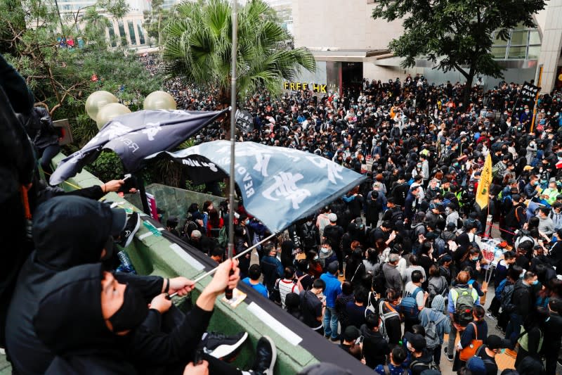 Anti-government protesters attend a rally to call for democratic reforms in Hong Kong