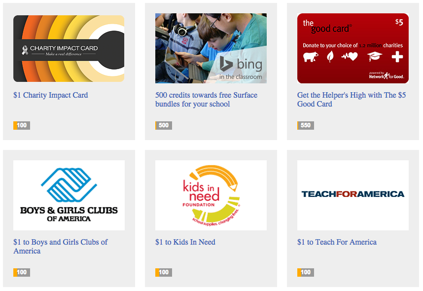Bing Rewards donate to charity