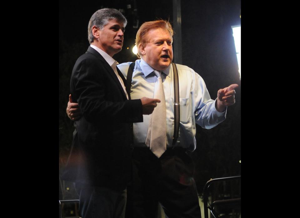 ATLANTA, GA - OCTOBER 06:  Sean Hannity and Bob Beckel during the FOX News 'Hannity with Sean Hannity' 15th anniversary show at Olympic Centennial Park on October 6, 2011 in Atlanta, Georgia.  (Photo by Chris McKay/Getty Images)