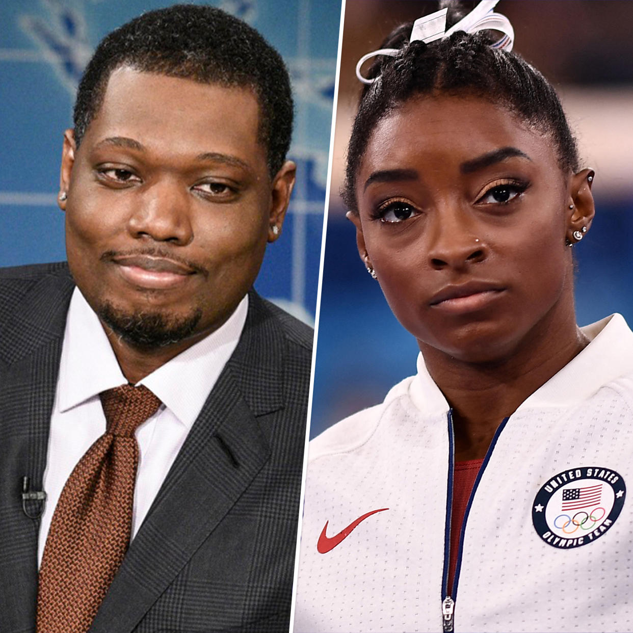 Michael Che, Simone Biles (NBC / Getty Images)