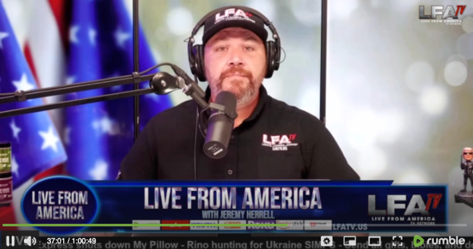 LFA TV host Jeremy Herrell calls for Americans to ‘load up’ and shoot migrants (LFA TV/Rumble)