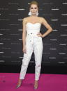 <p>Ultrafresh: Lena Gercke beim Maybelline Urban Catwalk in Berlin im weißen Ensemble von Barbara Bui, wunderbar gestylt mit Statement-Ohrringen von Malaikaraiss und Metallic-Heels von Sophia Webster. (18. Januar 2018, Bild: ddp) </p>