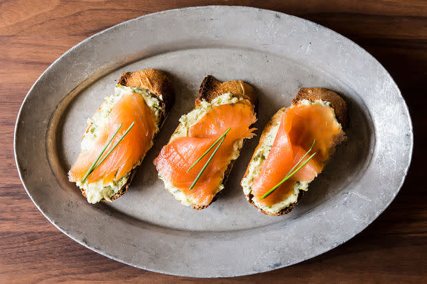 Smoke Salmon on Mustard-Chive and Dill Butter Toasts