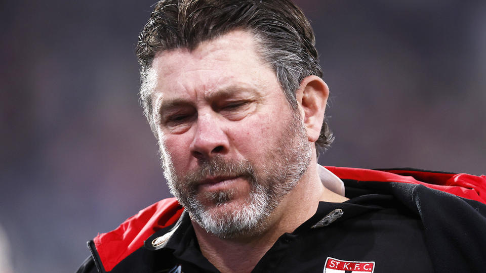 Brett Ratten, pictured here during a St Kilda game in 2022.