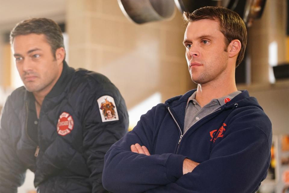 CHICAGO FIRE -- "Headlong Toward Disaster" Episode 315 -- Pictured: (l-r) Taylor Kinney as Kelly Severide, Jesse Spencer as Matthew Casey -- (Photo by: Elizabeth Morris/NBC)