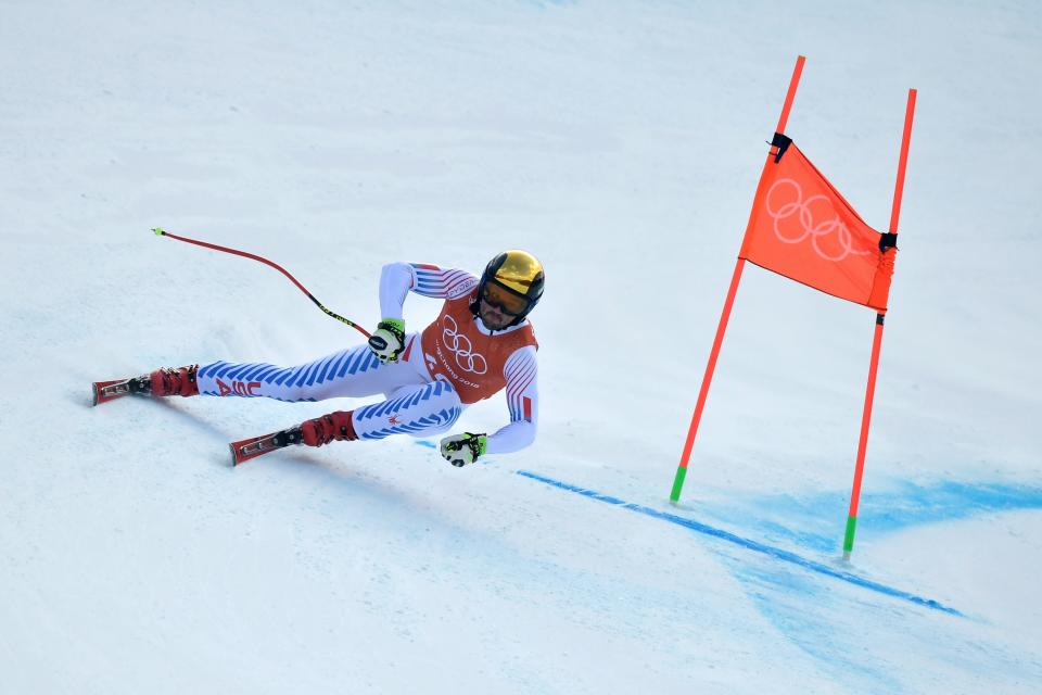 American skier Tommy Biesemeyer during a training run at the PyeongChang Olympics. We was forced to withdraw due to injury. (Getty)