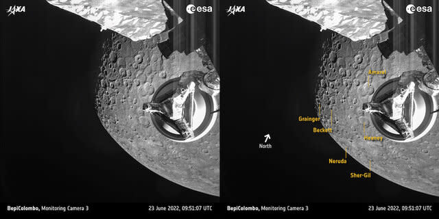 Another view of craters on Mercury by the BepiColombo spacecraft