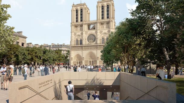 PHOTO: An illustration shows the propposed new passage into Notre Dame. The project is a collaboration between landscape architect Bas Smets, urban planner agency GRAU, and architecture agency Neufville-Gayet. (Studio Alma pour le Groupement BBS)