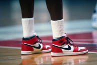 Michael Jordan sporting the very first Air Jordans during his rookie season in 1984-1985. (Getty Images)