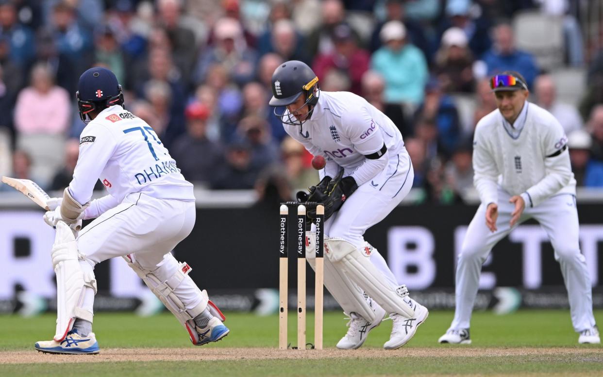 Jamie Smith spurns a stumping chance against Sri Lanka at Old Trafford