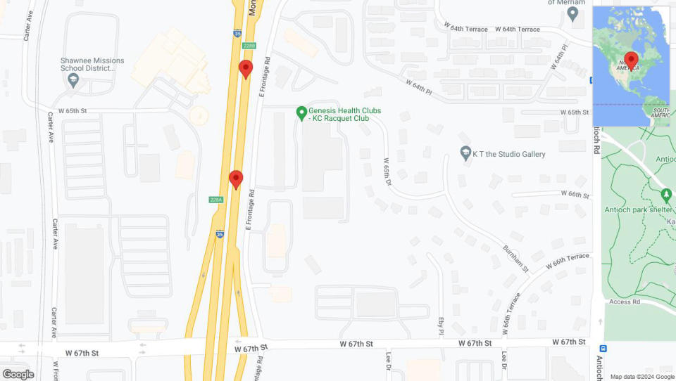 A detailed map that shows the affected road due to 'I-35 Richtung US-56/US-69/Exit 228' on January 8th at 4:30 p.m.