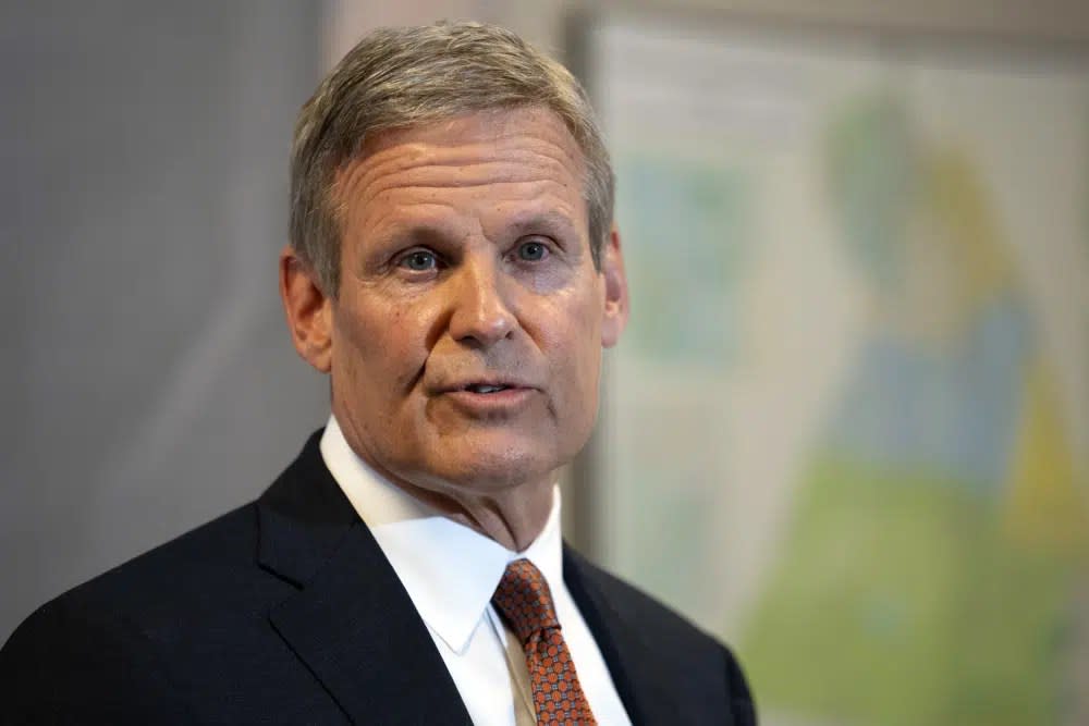 Tennessee Gov. Bill Lee responds to questions during a news conference Tuesday, April 11, 2023, in Nashville, Tenn. (AP Photo/George Walker IV, File)