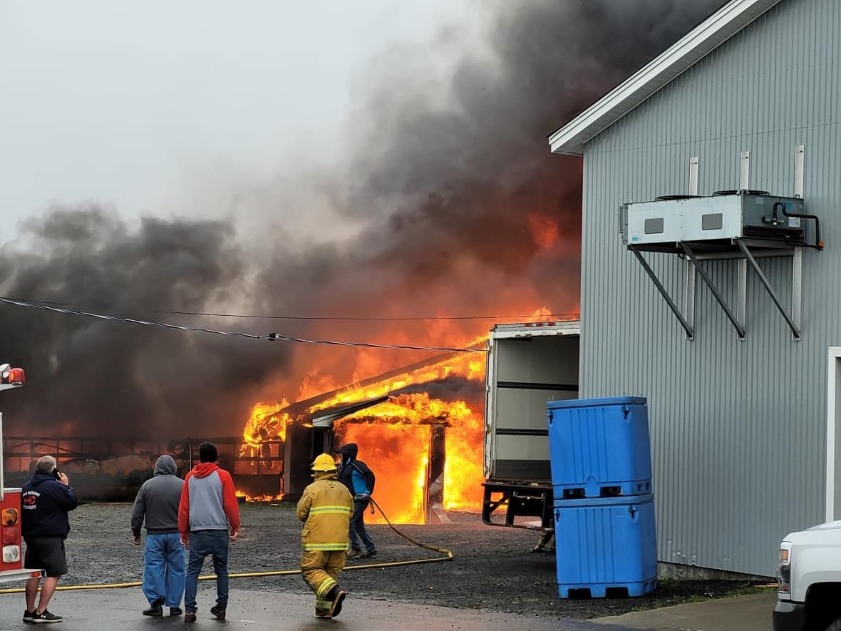 Island firefighters responded to the blaze on Grand Manan on Monday afternoon.  (Submitted by Bill Burns - image credit)