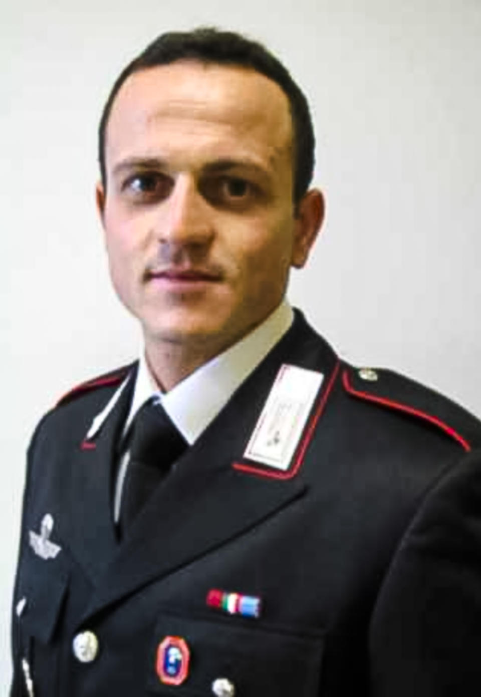 This picture released by the Italian Carabinieri Press Office on Monday, Feb. 22, 2021, shows late Carabinieri officer Vittorio Iacovacci who was killed in an ambush on Monday, together with the Italian Ambassador to Congo Luca Attanasio, while they were traveling in a U.N. convoy in Nyiragongo, North Kivu province, Congo Monday, Feb. 22, 2021. Their Congolese driver was killed too in an area that is home to myriad rebel groups, the Foreign Ministry and local people said. (Italian Carabinieri Press Office via AP)