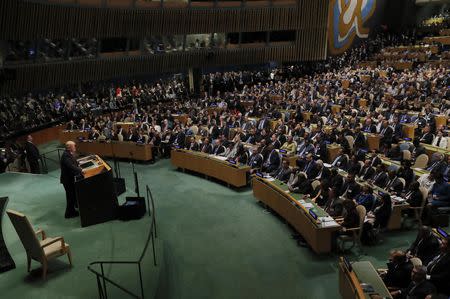 U.S. President Donald Trump addresses the 73rd session of the United Nations General Assembly at U.N. headquarters in New York, U.S., September 25, 2018. REUTERS/Caitlin Ochs