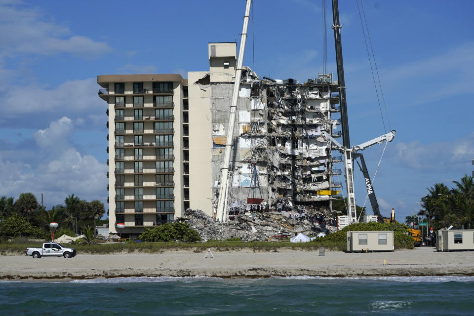 The Surfside building rubble as seen from the water in Florida.