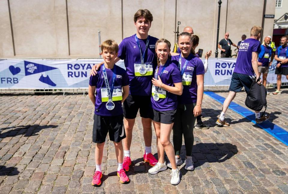 Denmark's Princess Josephine (R), Princess Isabella, Prince Christian and Prince Vincent (L) pose after the Royal Run