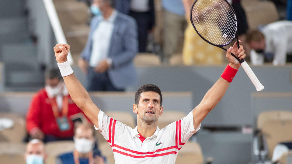 Seen here, Novak Djokovic celebrates his win over Rafael Nadal at the French Open.