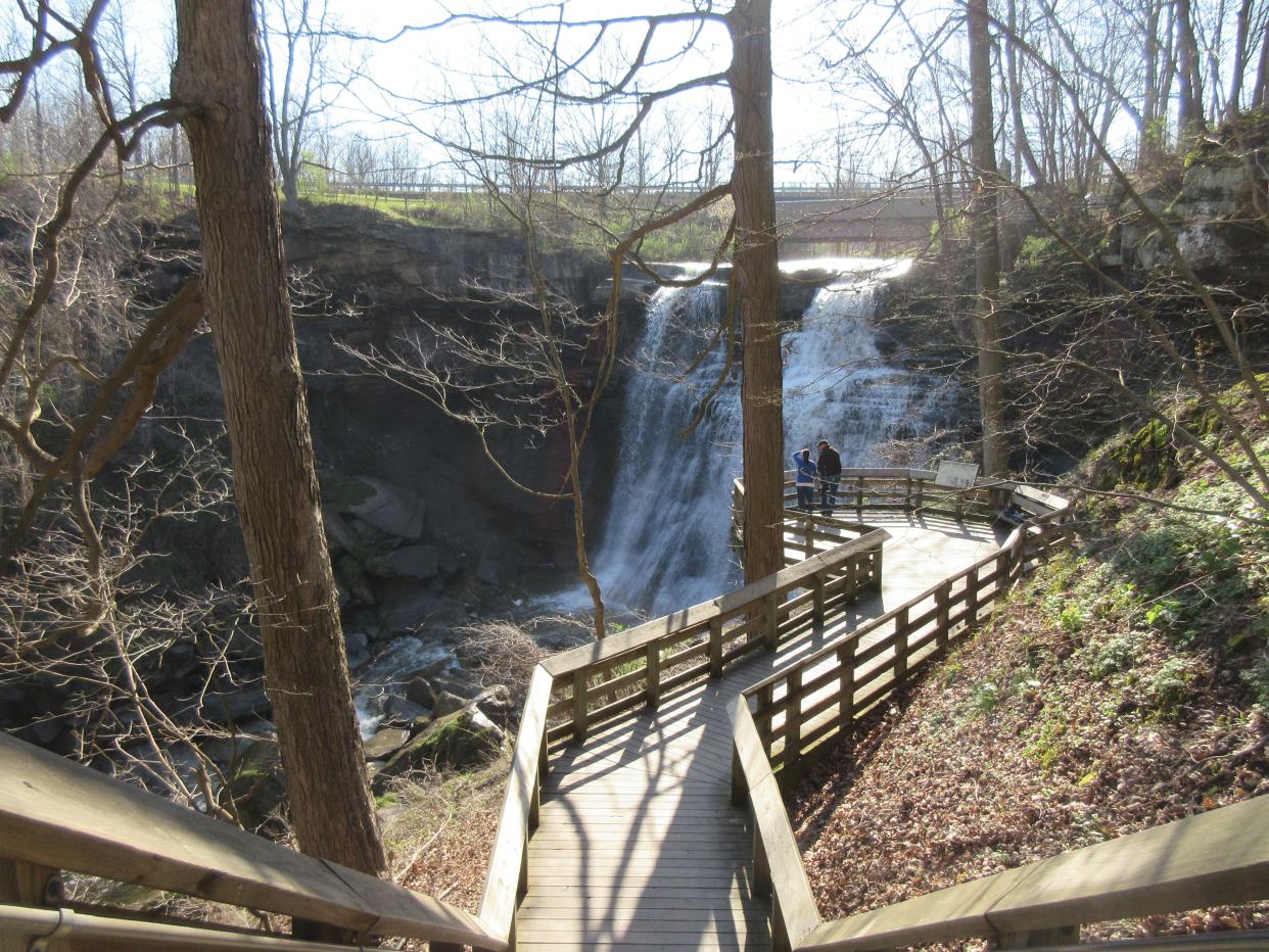 Visitors gaze upon Brandywine Falls at Cuyahoga Valley National Park on April 24, 2016.