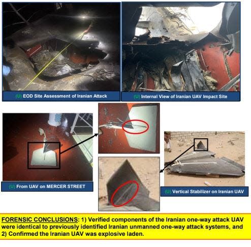 CENTCOM slide showing images from investigation into drone strike on tanker