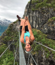 Here she is on a sky lift over the Norwegian fjords.