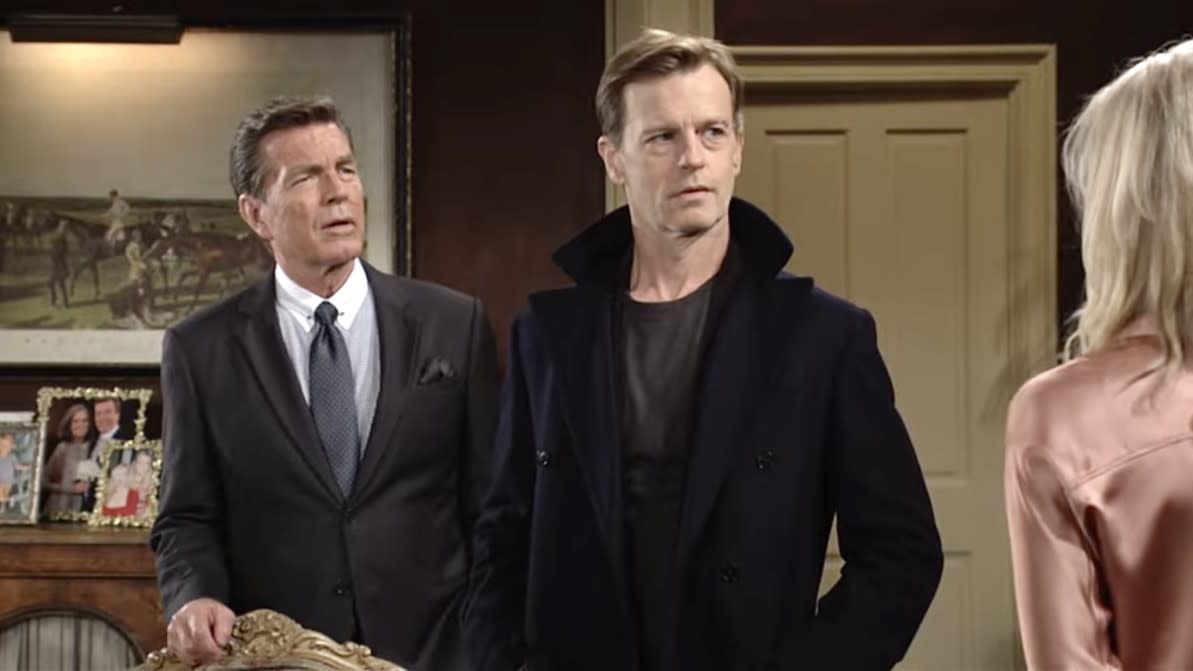  Peter Bergman and Trevor St. John as Jack and Tuckerstanding next to each other in The Young and the Restless. 