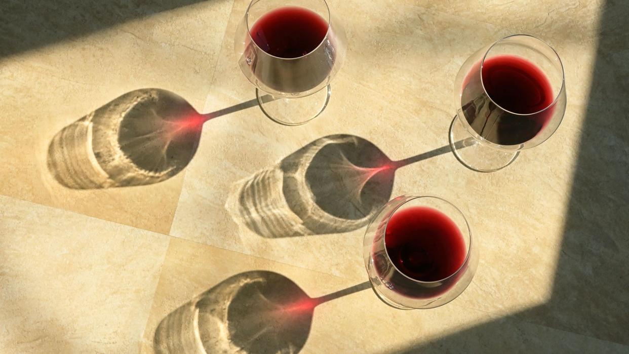 Glasses of barolo wine