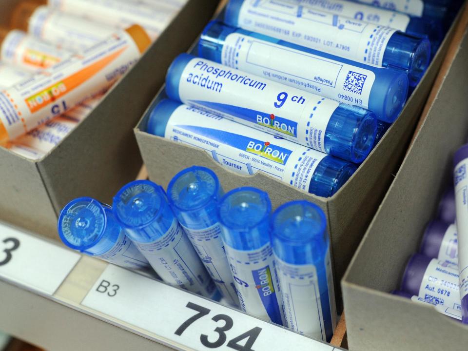 Tubes of homeopathic granules at Boiron laboratory in Brest, western France (File photo): Getty