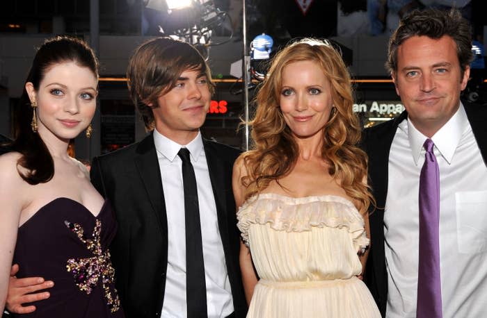 Closeup of Michelle Trachtenberg, Zac Efron, Leslie Mann, and Matthew Perry on the red carpet