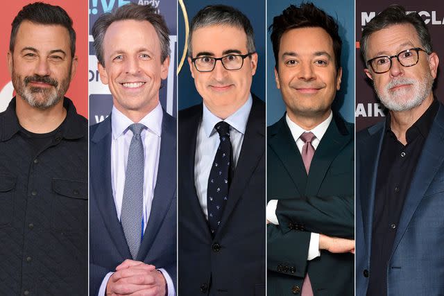 <p>Jon Kopaloff/Getty; Ralph Bavaro/BRAVO via Getty; Todd Owyoung/NBC via Getty (2); Arturo Holmes/Getty</p> From left: Jimmy Kimmel, Seth Meyers, John Oliver, Jimmy Fallon and Stephen Colbert