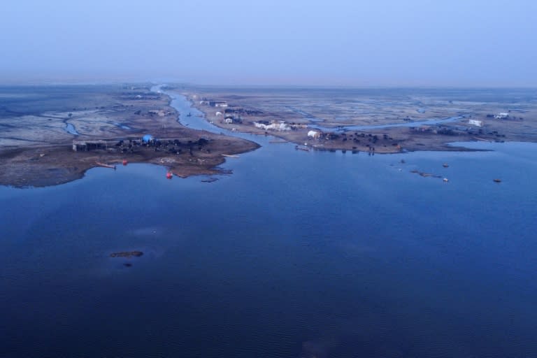 Vue aérienne des marais de Chibayich, en Irak le 23 janvier 2023 (AFP - Asaad NIAZI)