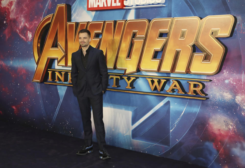 FILE - Actor Sebastian Stan poses for photographers upon arrival at the Avengers: Infinity War fan event in London on April 8, 2018. Stan turns 38 on Aug. 13. (Photo by Vianney Le Caer/Invision/AP, File)