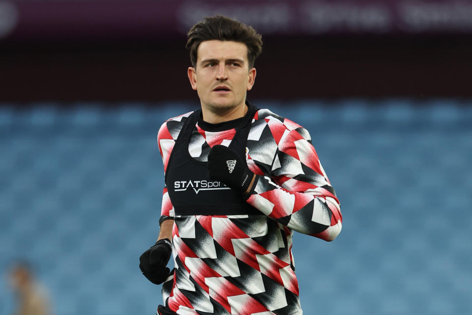 BIRMINGHAM, ENGLAND - NOVEMBER 06: Harry Maguire of Manchester United during the Premier League match between Aston Villa and Manchester United at Villa Park on November 6, 2022 in Birmingham, United Kingdom. (Photo by Matthew Ashton - AMA/Getty Images)