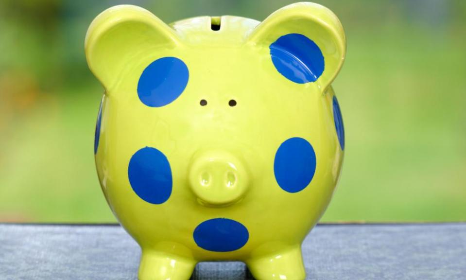 Green and blue spotted piggy bank