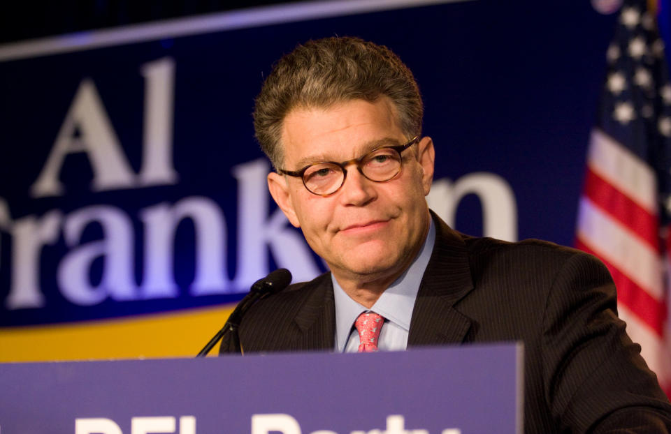 U.S. Senate candidate Al Franken speaks to the crowd during the DFL gathering November 4, 2008, at the Crowne Plaza Hotel in St. Paul, Minnesota. The Senate race between Franken and Sen. Norm Colman was still too close to call. (Cory Ryan/Getty Images) 