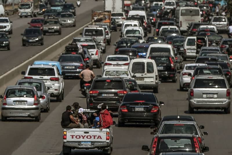 Scores of cars drive along Sidon-Beirut highway towards Beirut, near the area of Khalde, as thousands are fleeing southern Lebanon. Thousands of families fled southern Lebanon for areas in the capital Beirut and Mount Lebanon, following the expanding Israeli attacks. Marwan Naamani/dpa