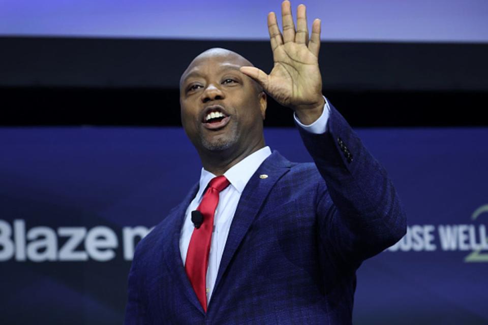 Republican presidential candidate, U.S. Sen. Tim Scott (R-SC) speaks to guests at the Family Leadership Summit (Getty Images)