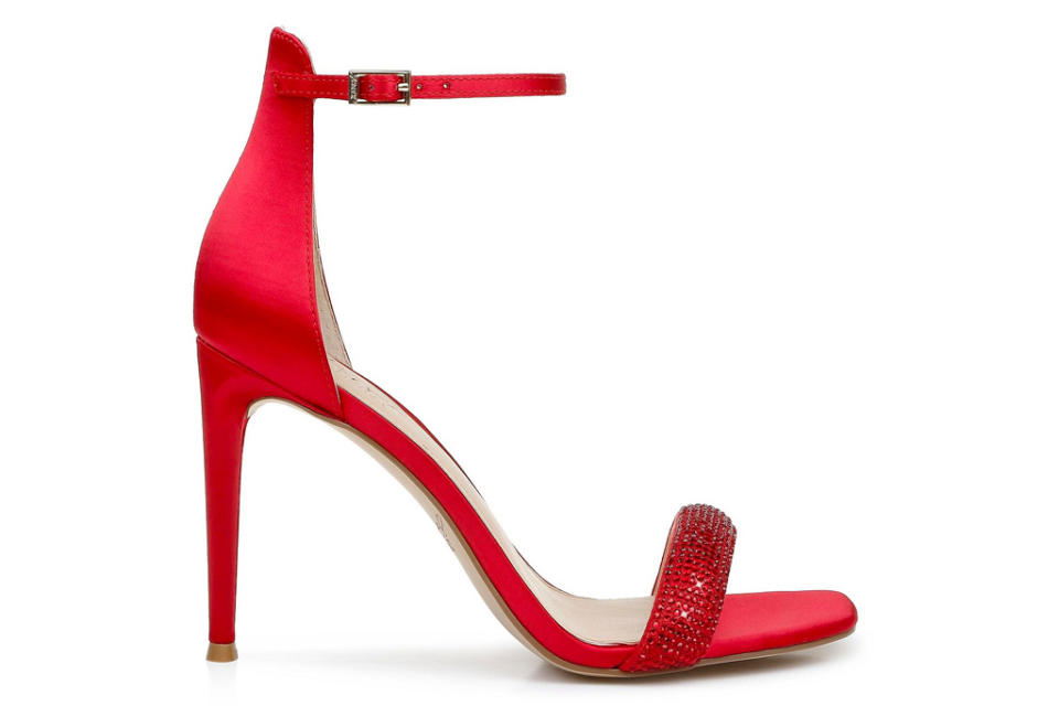 red heels, glitter, pumps, sandals, badgley mischka