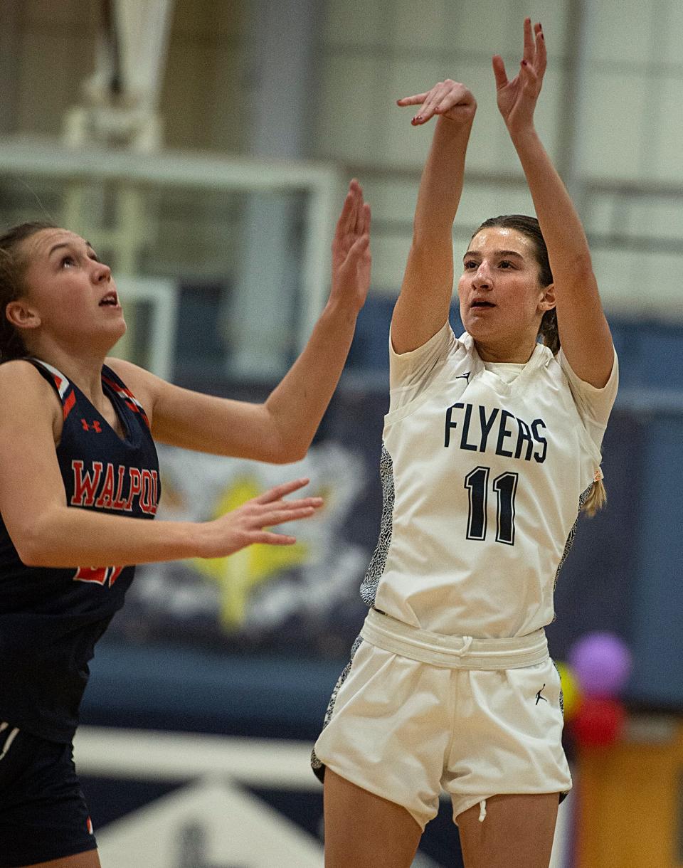 Framingham High School senior Caroline Galvani shoots against Walpole, Jan. 5, 2024.