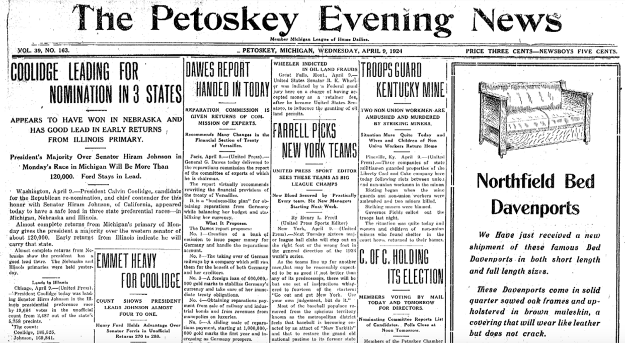 The April 9, 1924 edition of the Petoskey Evening News.