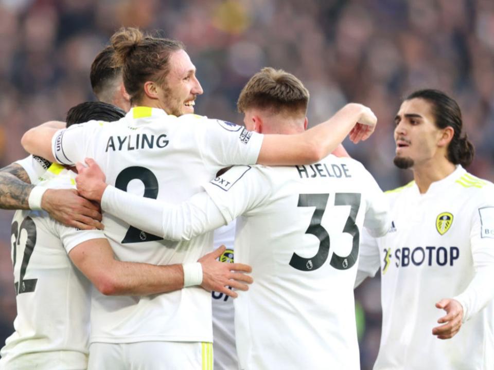 Leeds celebrate after Jack Harrison scores against West Ham (Getty)