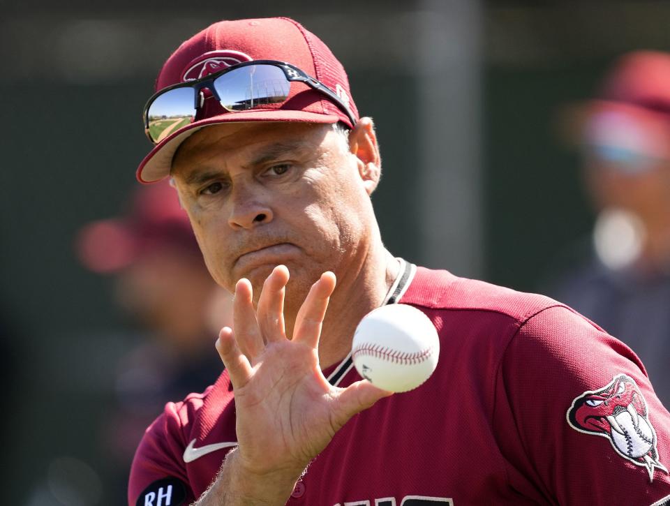 Mar 16, 2022; Scottsdale, AZ, USA; Arizona Diamondbacks third base coach Tony Perezchica during spring training workouts at Salt River Fields.

Mlb Diamondbacks Spring Training