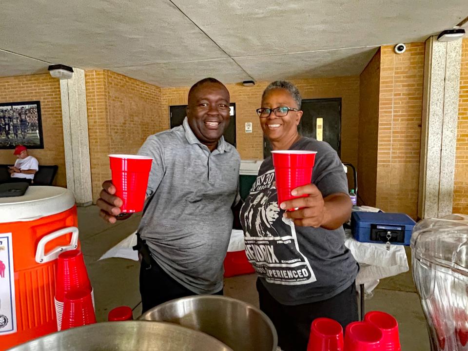 Johnny Butler and Vanessa Askew are a relatively new tradition for the fair, offering up ice cold tea and lemonade some people say is out of this world delicious at the 70th annual Karns Community Fair at Karns High School on July 15, 2023.
