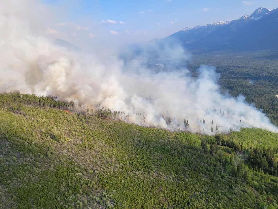 Lightning caused an out of control wildfire burning in Kootenay National Park. On Sunday afternoon Parks Canada said the size of the fire was estimated around 190 hectares (Supplied by Parks Canada - image credit)