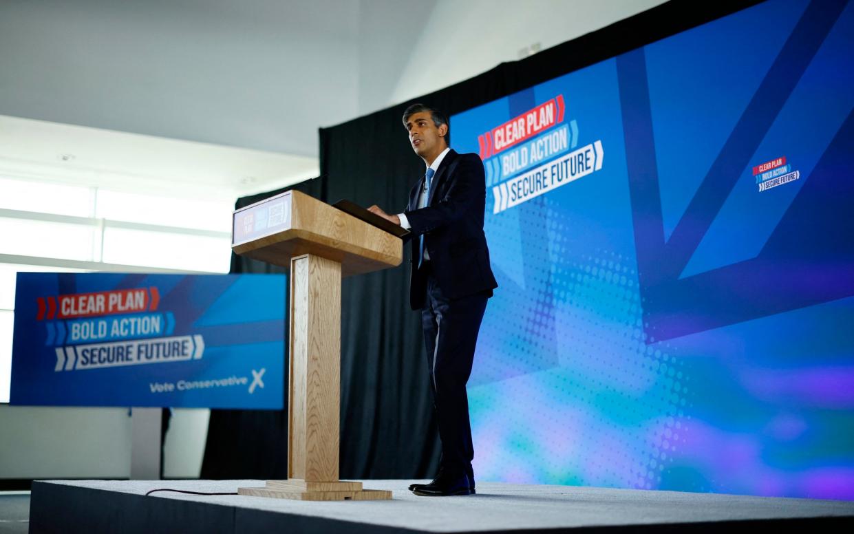 Rishi Sunak delivers a speech to launch the Conservatives' general election manifesto