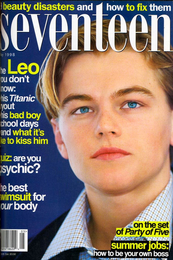 <b>Leonardo DiCaprio, 1998</b> Leonardo DiCaprio first made <i>Seventeen</i> readers fall in love with him when he appeared with Kate Winslet in 1998's super-smash hit "Titanic." With his soulful blue eyes, floppy blond hair, and the sounds of Celine Dion singing "My Heart Will Go," millions of girls sighed and pined for the dreamy 23-year-old Leo. <a href="http://www.seventeen.com/love/advice/beach-flirting-tips?link=rel&dom=yah_omg&src=syn&con=art&mag=svn" rel="nofollow noopener" target="_blank" data-ylk="slk:5 Flirting Moves That Don't Work;elm:context_link;itc:0;sec:content-canvas" class="link ">5 Flirting Moves That Don't Work</a> Courtesy Seventeen