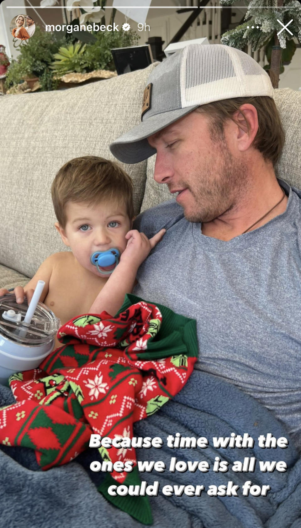 Morgan shared a sweet photo of her husband with their son. (Instagram story/Morgan Miller)