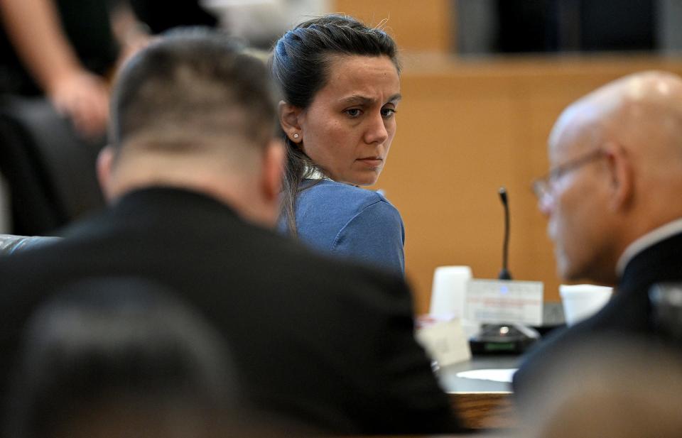 Ashley Benefield on the sixth day of her trial for the second-degree murder of her husband, Doug Benefield, in 2020 at the Manatee County Judicial Center, July 29, 2024.